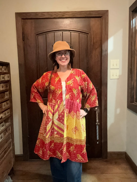 Kantha Red and Yellow Duster