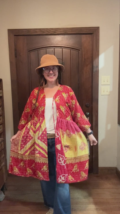 Kantha Red and Yellow Duster
